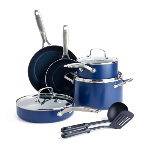 10 Piece Ceramic Nonstick Cookware Pots & Pans Set (10 Piece Cookware Set / Blue)