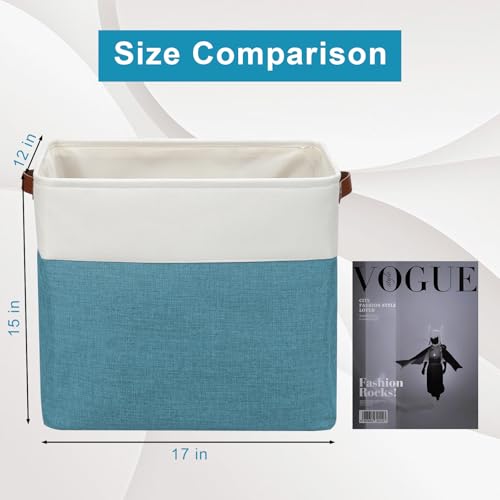 Large Fabric Storage Baskets (Teal / Off-White / Extra Large -17"x12"x15")