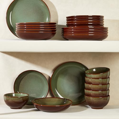 Stoneware Dinnerware Sets for 6 (Brown Green / Set (24pcs-6))