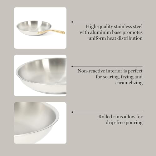 Castelle 9.5 Inch Stainless Steel Frying Pan with Gold (Stainless Steel W/ Gold Handle / 9.5" Frying Pan)