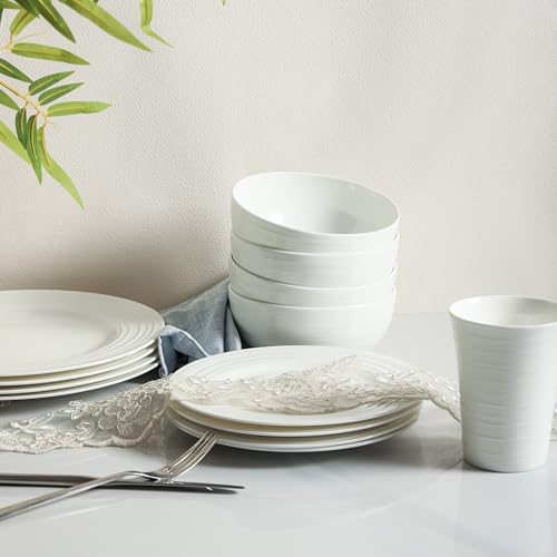 Eleanor Bone China 16 Piece Dinnerware (Swirl - White / 16 Piece Service for 4)