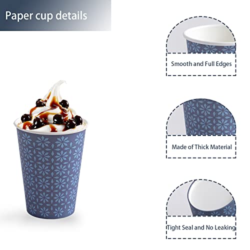 300 Pack Paper Cups 8 oz Bulk Disposable Coffee Cups Navy Floral (Navy / 8 oz-300)
