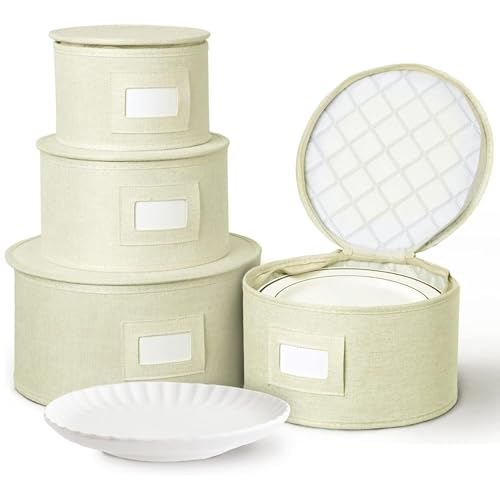 4 Piece China Plate Storage Set (Cream / 4 Piece Hard Shell Set for Plates)