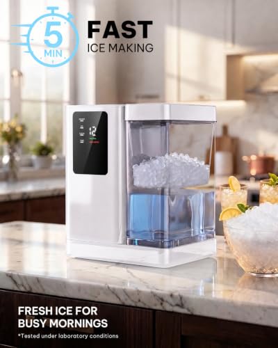 Nugget Ice Maker Countertop with 3L Detachable Tank (White PRO / 44lbs)
