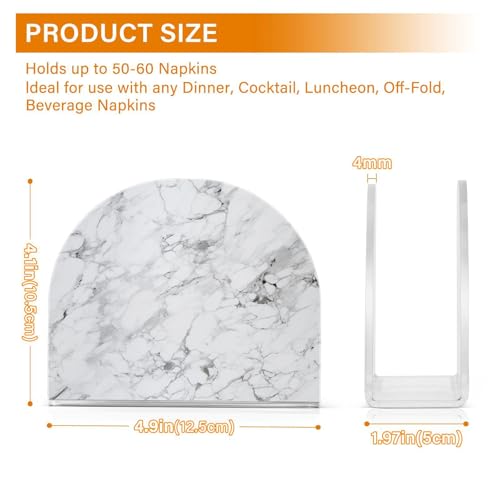 Grey Marble Print Napkin Holder for Table Paper Napkins Holder Acrylic Tissue Dispenser Kitchen Dining Room Bathroom Party Car Decor (NH068 / 4.1x4.9x1.97in)