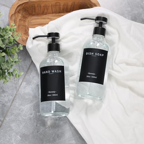 Set of 5 Kitchen Soap Dispenser Set 16 Oz Glass Hand Dish Soap Dispenser with Stainless Steel Pump (Transparency)