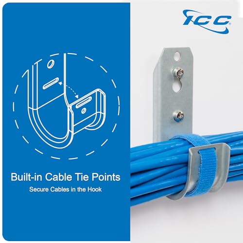 3/4-Inch Wall Mount J-Hook – 25-Pack, Cable Support 3/4" J Hooks Without Retainer Clips, Galvanized Steel with Zinc Finish – for Structured Cabling and Cable Management (25 Count)