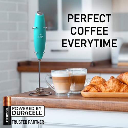 Powerful Milk Frother Wand With Duracell Batteries (Royal Aqua / Double Whisk + Batteries)