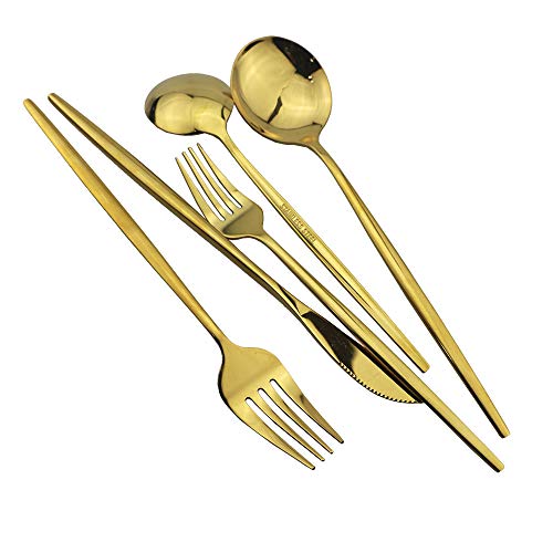 30 Piece Stainless Steel Satin Finish Flatware Set (Service for 6 / Gold)