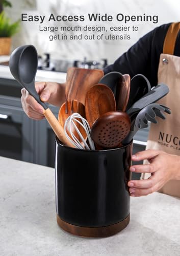 Ceramic Rotating Kitchen Utensil Holder for Countertop (Black)