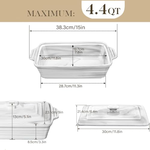 4.4 Qt Large Casserole Dish with Lid (4.4 QT - Marble Grey)