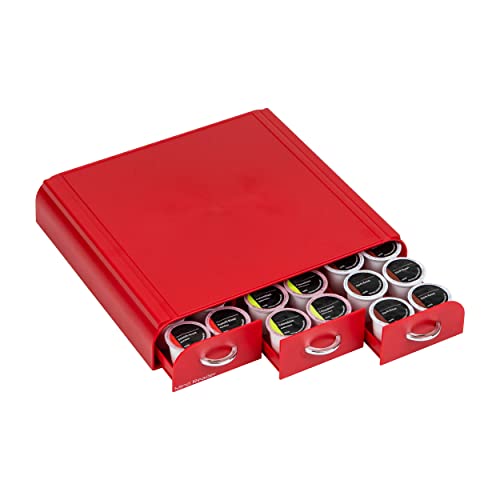 Single Serve Coffee Pod Organizer with 3 Drawers (36 Capacity / Red)