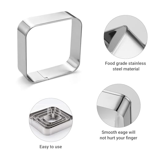Rounded Square Cookie Cutter Stainless Steel Plaque Cookie Cutters Geometric Frame Cookie Cutters Shapes Molds for Baking 1 Inch Depth (Rounded Square)