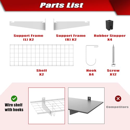 2 Pack Garage Wall Shelves (White-15x45)