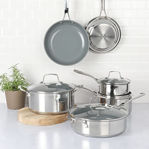 Delaroux 10 Piece Stainless Steel Pots and Pans Kitchen Cookware Set w