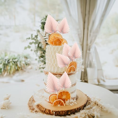 6Pcs Paper Palm Fan Cake Toppers Palm Leaf Fan Cake Topper Palm Spear Leaf Cupcake Toppers Cake Insert Decoration For Cake Decorating Diy Craft Project Home Wedding Party Supplies Pink (Pink)