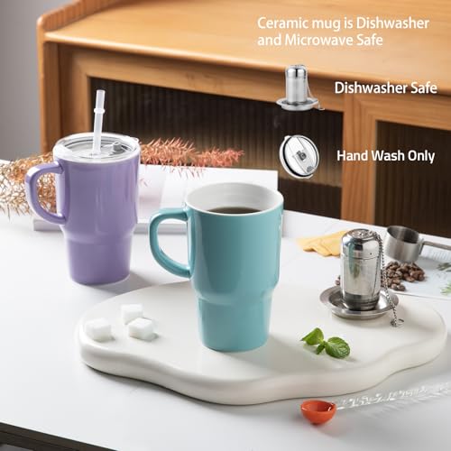 Sweejar Ceramic Tea Cup with Lid (Purple / Travel Cup(16 Fl Oz))