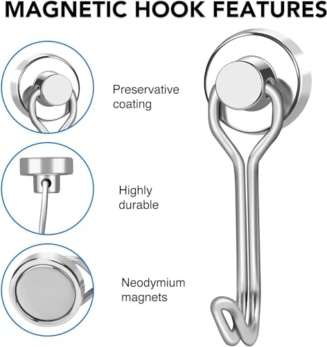 Magnetic Hooks Magnet Hook for Cruise Cabins Fridge 30LBS 6Pack (Silver / 0.63in)