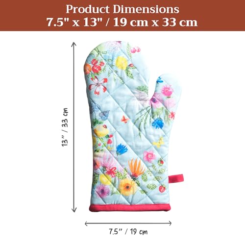 Maison d'Hermine Oven Gloves 100% Cotton Oven Mitt (093 - Jardin D'ete - Mint / 7.5" x 13" (Oven Mitt))