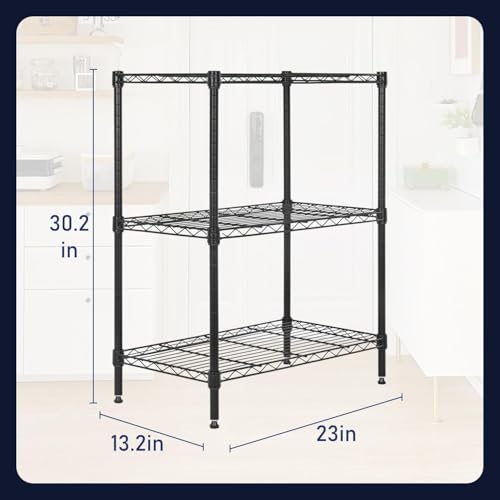 Shelf Shelving Pantry Storage Cabinet 3 Tier Adjustable Metal Storage Shelf 450 lbs Capacity NSF Certified Space Saving Design Adjustable Feet Easy Assembly (Black / 23" x 13" x 30")