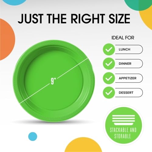 Sturdy Lime Green Plastic Plates 9" Party Plates 100 Pcs (9 inch / Lime Green)