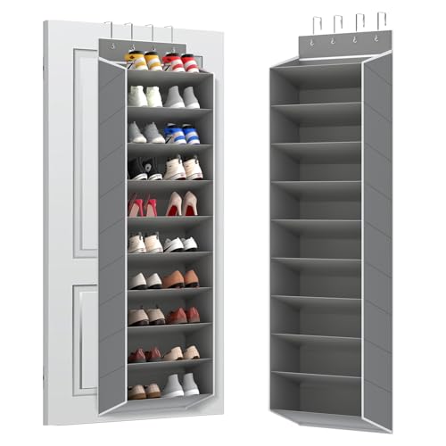 10 Tiers Large Size Over Door Shoe Organizer Storage (Grey-10 cell)
