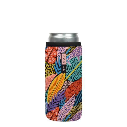 CanSok Sleeve for Beer & Soda Insulated Neoprene Cover (Feathered Foliage / 12oz Slim Can Sleeve)