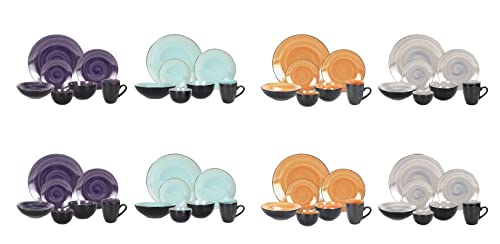 Stoneware Sonoma Dinnerware Set (56pc Set / Mix Grey, Orange, Purple, Turquoise)
