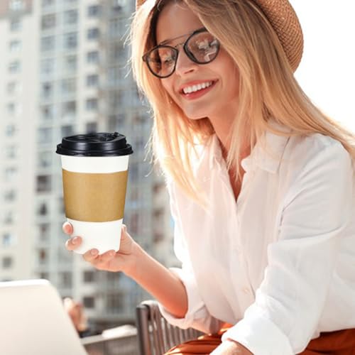 50 Pack 12 oz Disposable Coffee Cups With Lids and Sleeves (White / 12OZ-50 PACK)
