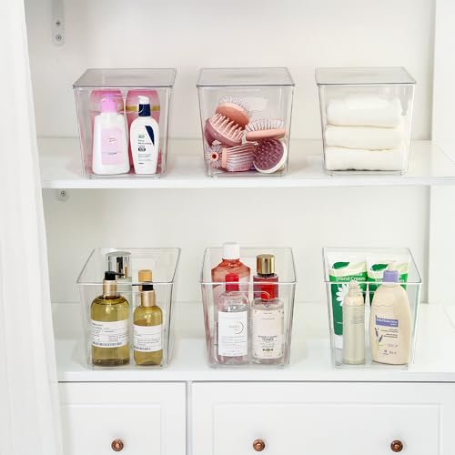 8 Pack Clear Stackable Storage Bins with Lids and Handles (8 Count)