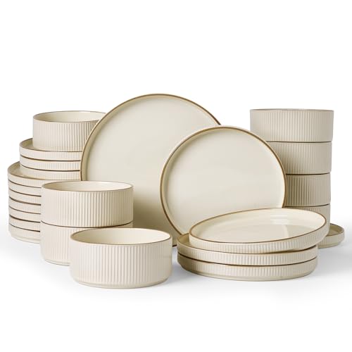 Stoneware Dinnerware Set for 8 (Cream / Service for 8)