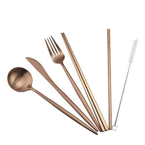 Reusable Travel Utensils (Blue Pouch / Rose Gold)