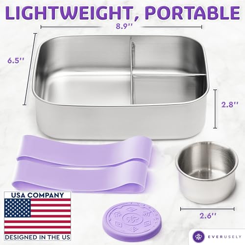 Stainless Steel Bento Box + Condiment Container (Lavender / 60oz / 1800ml)