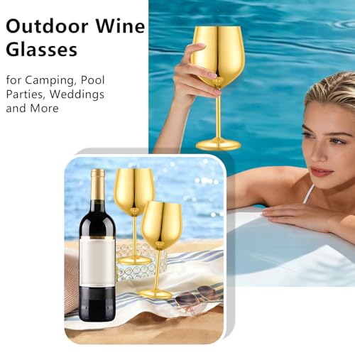 Stainless Steel Wine Glasses Set of 6 with 1 Corkscrew (Gold Mirror / Set of 6)
