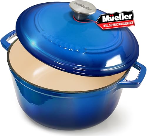 MUELLER HOME 7.5 QT Enameled Cast Iron Dutch Oven (7.5 Quart -Round / Aqua Blue)