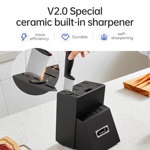Knife Set 15 pieces High Carbon Stainless Steel Professional Kitchen Knife block set with Sharpener Black