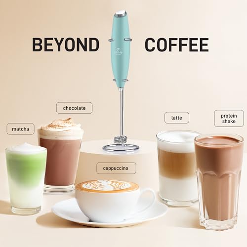 Powerful Milk Frother Wand With Duracell Batteries (Spearmint / Double Whisk + Batteries)