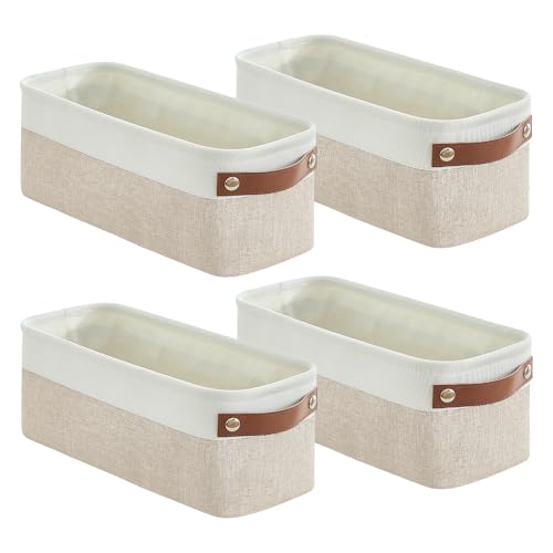 Small Fabric Storage Baskets (Beige / Off-White / Narrow-15"x6"x5")