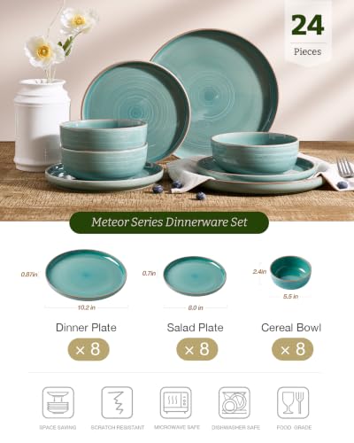 Meteor 24 Piece Stoneware Dinnerware Set (Peacock Green / Service for 8 (Standard Dinner Set))
