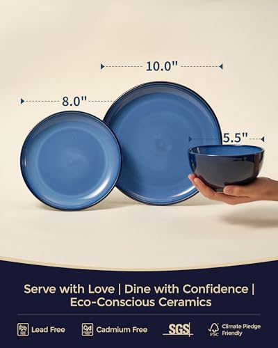 Stoneware Dinnerware Sets for 4 (Light Blue / Set (12pcs))