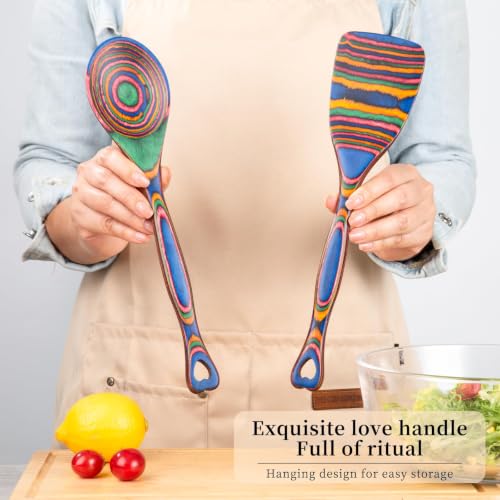 Pakkawood 9 Piece Rainbow Heart Wooden Utensils Set (9 PCS Rainbow)