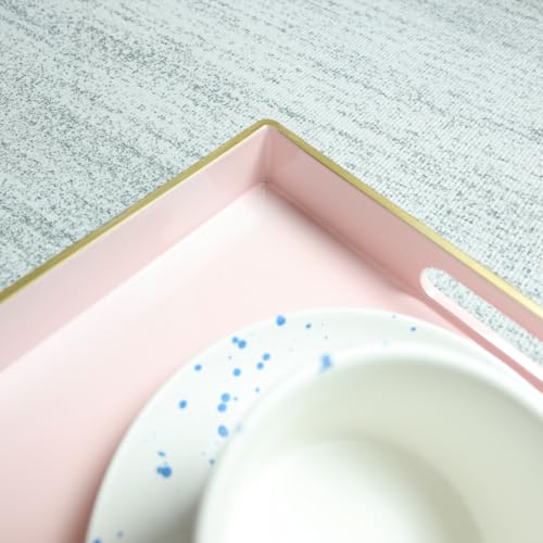 Pink Decorative Serving Tray with Handles (Pink)