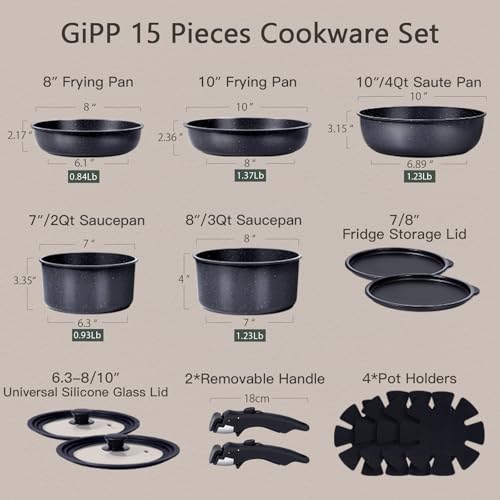 Ceramic Pots and Pans Set Non Stick (Dark Gray / 15PCS 01)
