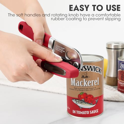 Manual Can Opener Hand Held with Magnet for Home Kitchen (Red)