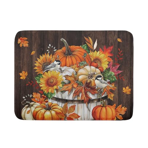 Fall Pumpkin Dish Drying Mat for Kitchen Counter Decor 18x24 Inch Halloween Thanksgiving Dish Drainer Mats Absorbent Reversible Dishes Pad (Pumpkin Bucket / 18" x 24")