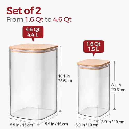Glass Flour Containers with Bamboo Lids 1.6 (1.6Qt+4.6Qt)