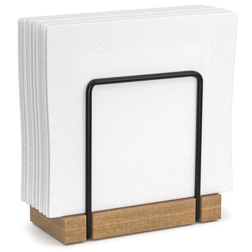 Napkin Holder for Table (Acacia and Matte Black / 5.78 x 2.51 x 5.04 inches)