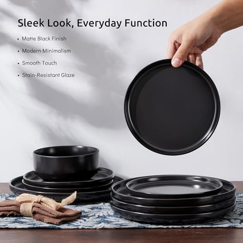 Stoneware Dinnerware Sets for 8 (Matte Black / Service for 8)