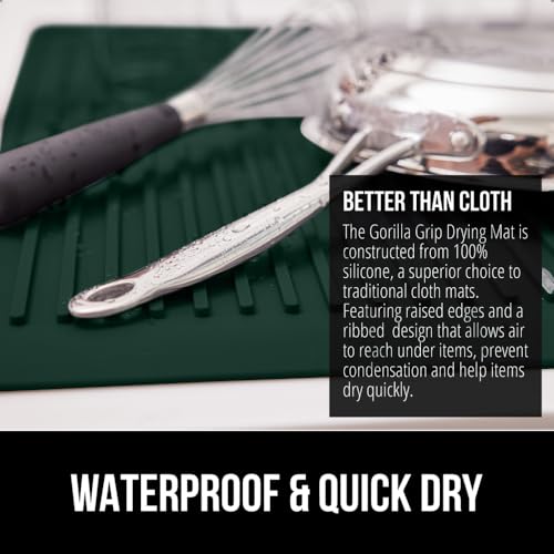Patented BPA Free Silicone Dish Drying Mat (13" x 11" / Silicone / Hunter Green)