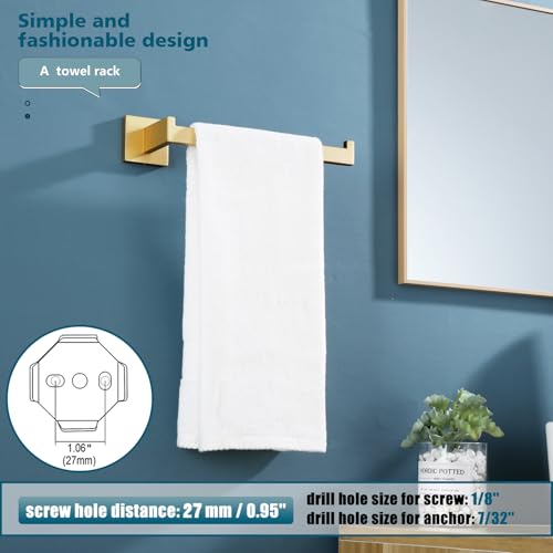 Towel Bar Gold Hand Towel Holder for Bathroom Kitchen Hardware Stainless Steel Wall Mounted (Brushed Gold)